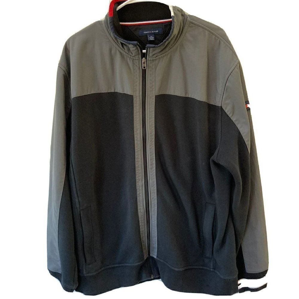 Tommy Hilfiger Bomber Jacket ‎ Y2K Nautical Yacht XXL Ribbed Fleece Gray Black